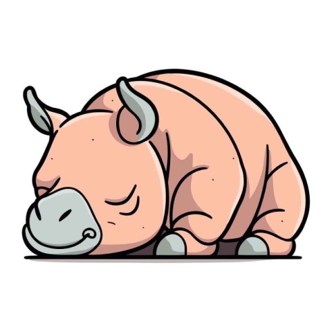 Vector illustration of a cute cartoon rhinoceros isolated on whi