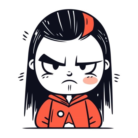 Angry little girl cartoon character. Vector illustration in sket