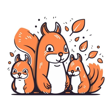 Cute squirrel family. Vector illustration in doodle style.