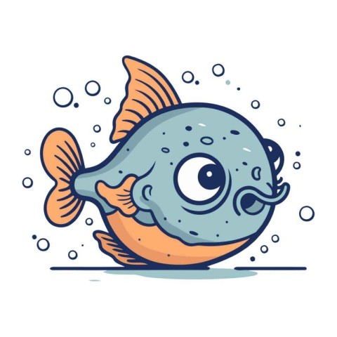 Cute cartoon fish with big eyes. Vector illustration isolated on