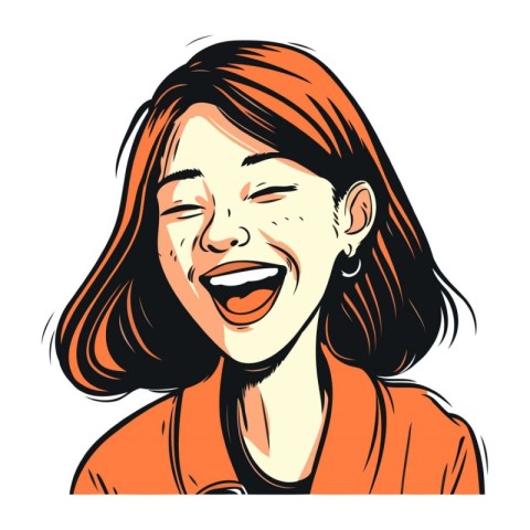 Portrait of a woman laughing. Vector illustration on white backg