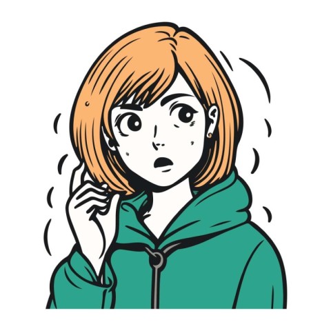 Illustration of a woman in a hoodie looking shocked and surprise