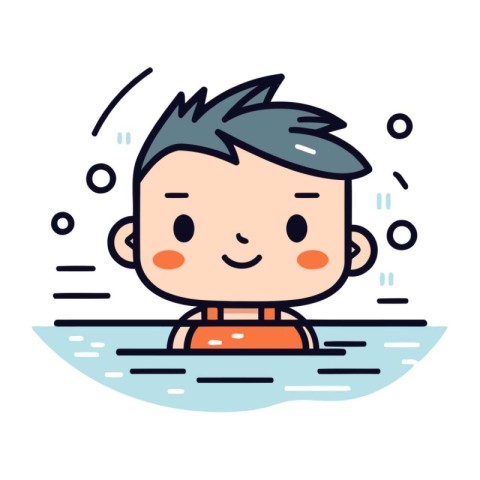 Cute little boy in swimming pool. Flat style vector illustration