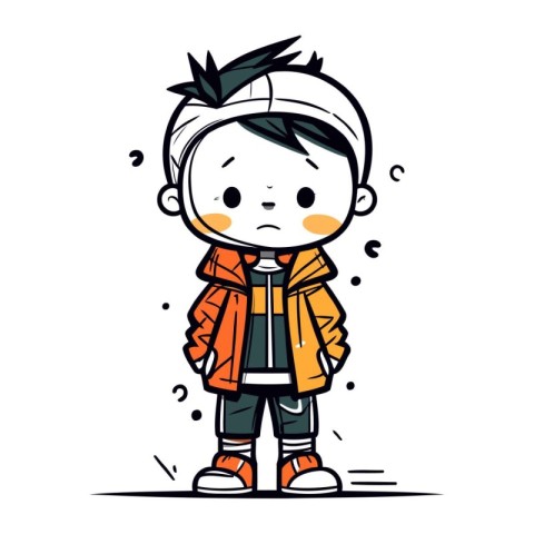 cute boy with winter clothes vector illustration. hand drawn sty