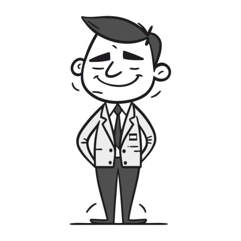 Vector illustration of cartoon man in business suit. Black and w