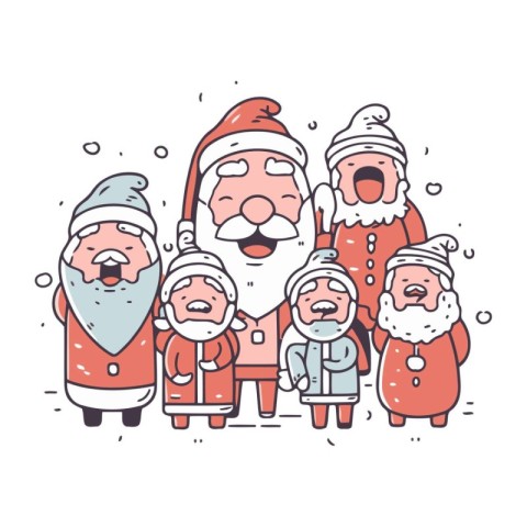 Santa Claus with children. Vector illustration in doodle style.