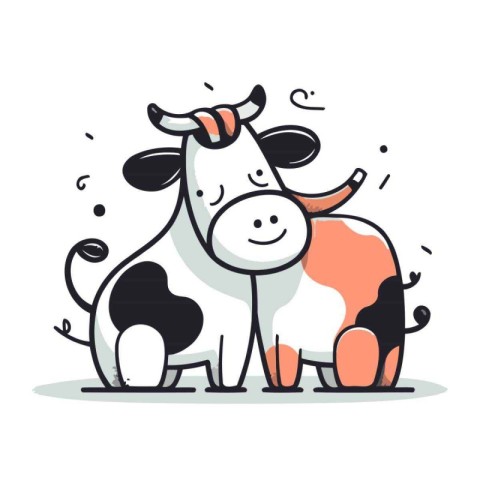 Cute cartoon cow. Farm animal. Vector illustration in doodle sty