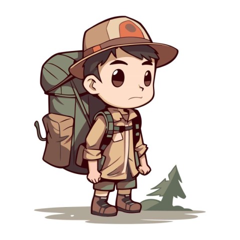 Illustration of a little boy wearing a safari outfit with a back