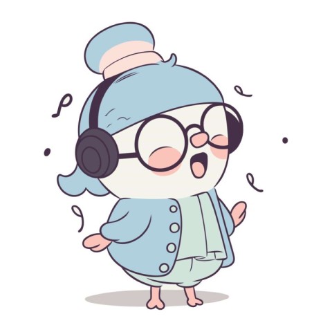 Cute Cartoon Grandmother Listening to Music. Vector Illustration