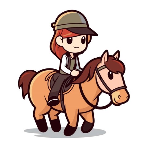 Girl Riding Horse   Cartoon Vector Character Illustration