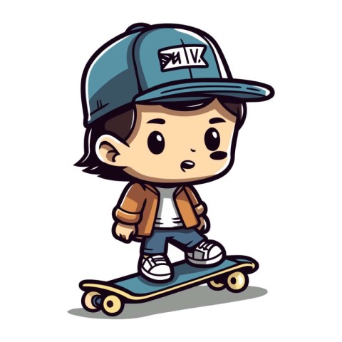 Skateboarder boy cartoon character vector illustration. Cute boy