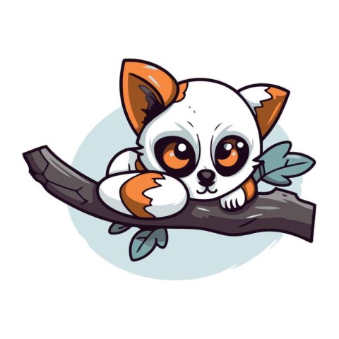 Cute little lemur on a tree branch. Vector illustration.