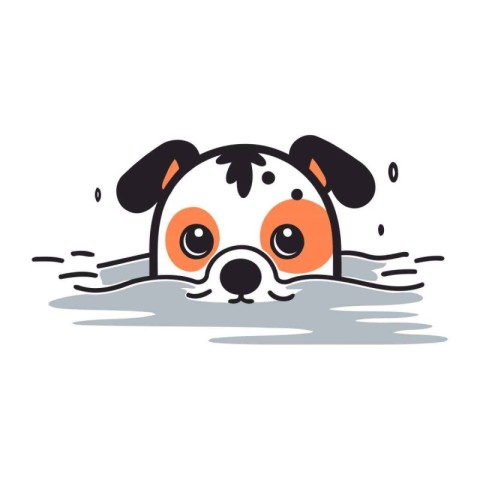 Cute cartoon dog peeking out of the water. Vector illustration.