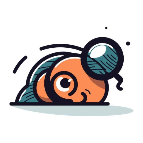 Cute cartoon snail with magnifying glass. Vector illustration in