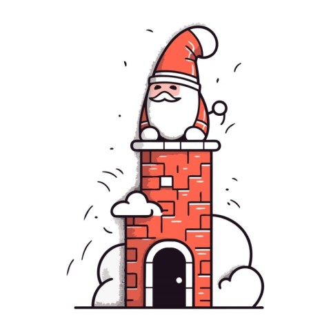 Santa Claus standing on the chimney. Vector illustration in cart