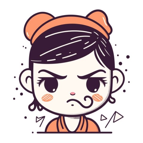 Cute kawaii girl with sad face. Vector illustration.