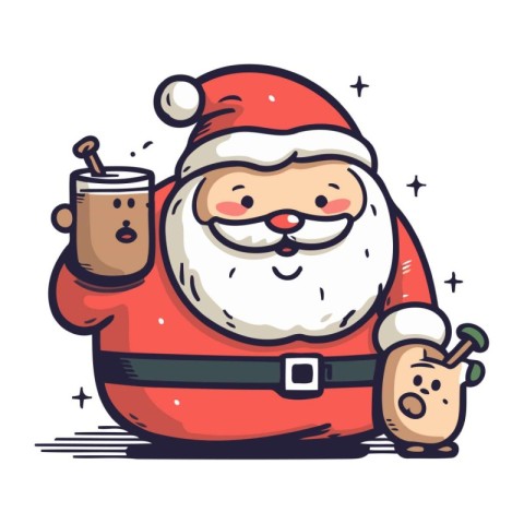 Cute Santa Claus holding a cup of coffee. Vector illustration.