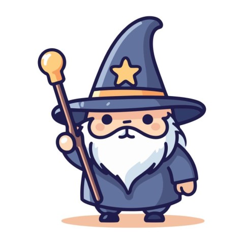 Wizard Character   Cute Cartoon Wizard Vector Illustration