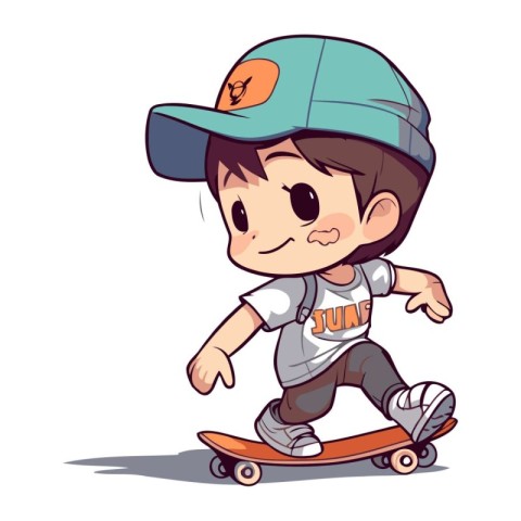 Boy riding a skateboard on a white background. Vector illustrati