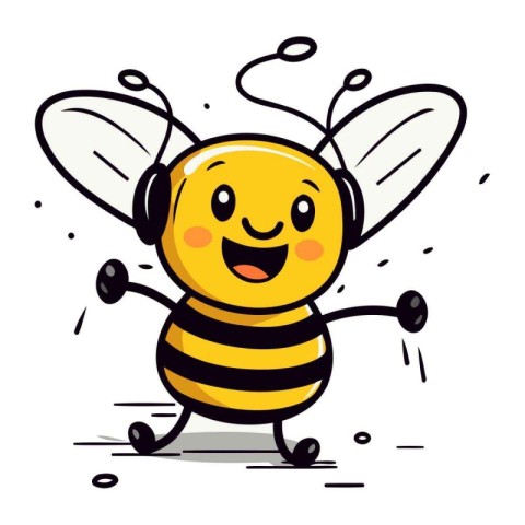 Cute Bee Cartoon Mascot Character. Vector Illustration.