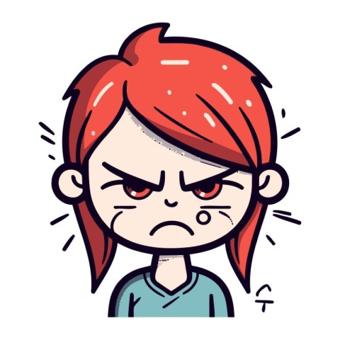 Angry girl with red hair. Vector illustration in cartoon style.