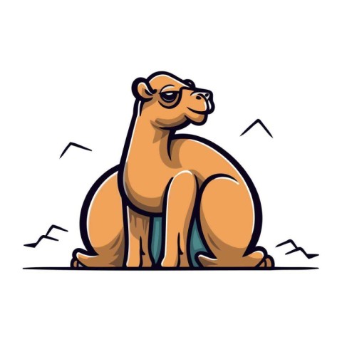 Camel sitting on the ground. Vector illustration in cartoon styl