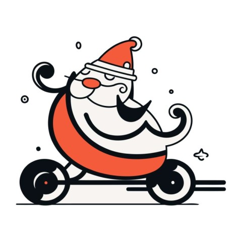 Santa Claus riding a scooter. Christmas card. Vector illustratio