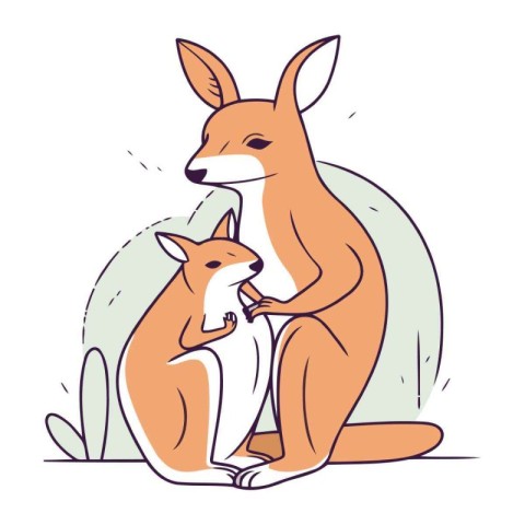 Cute cartoon kangaroo and little fox. Vector illustration.