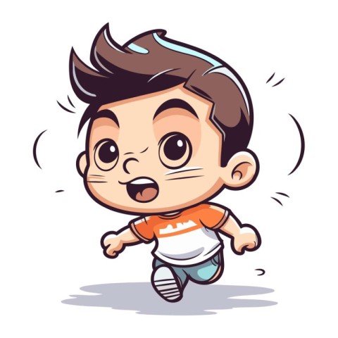 Cute little boy running and smiling. Vector cartoon character il