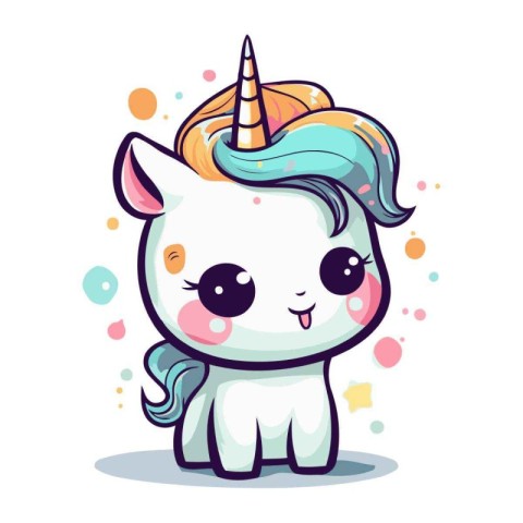 Cute cartoon unicorn. Vector illustration. Isolated on white bac