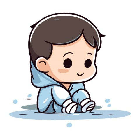 Cute little boy playing with water. Vector clip art illustration