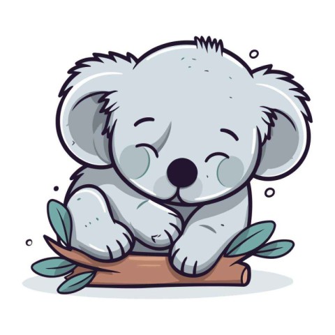 Cute koala sleeping on a branch. Vector illustration in cartoon