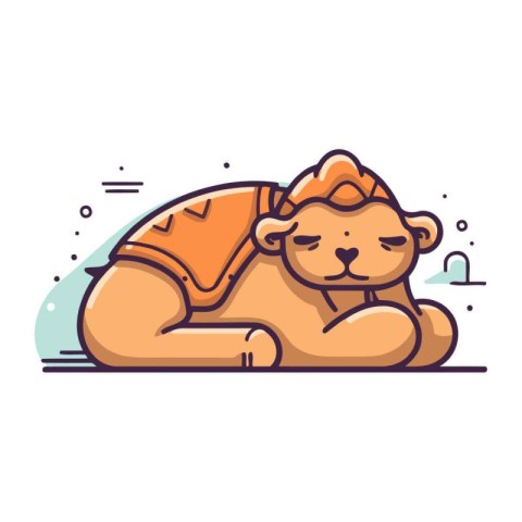 Cute cartoon lion sleeping on the floor. Vector illustration in