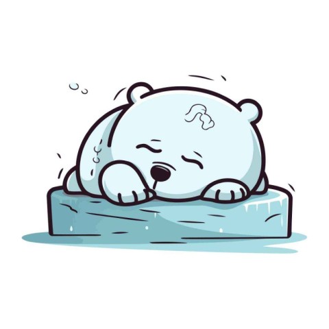 Cute cartoon polar bear sleeping on a piece of ice. Vector illus