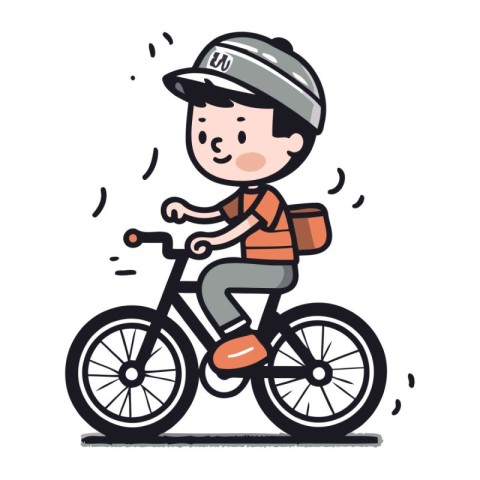 Cute little boy riding a bike. Vector illustration in cartoon st