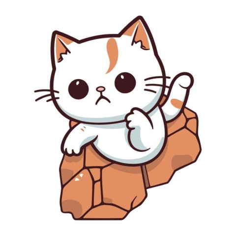 Cute cat sitting on the rock. Vector illustration of a cat.