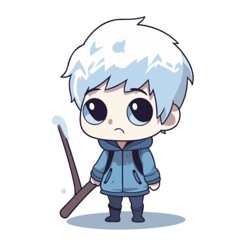 cute boy with hockey stick in winter season vector illustration