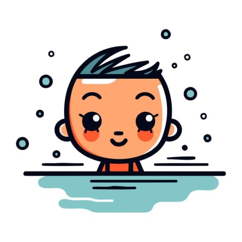 Cute little boy swimming in the pool. Vector illustration in car