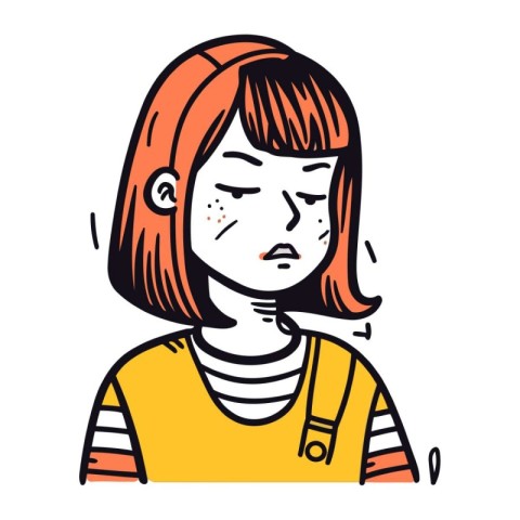 sick woman with sore throat. vector illustration in doodle style