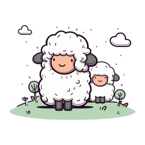 Sheep family. Cute cartoon character. Vector illustration for yo