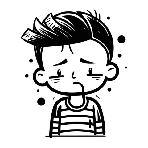 Crying cartoon boy. Vector illustration in black and white color