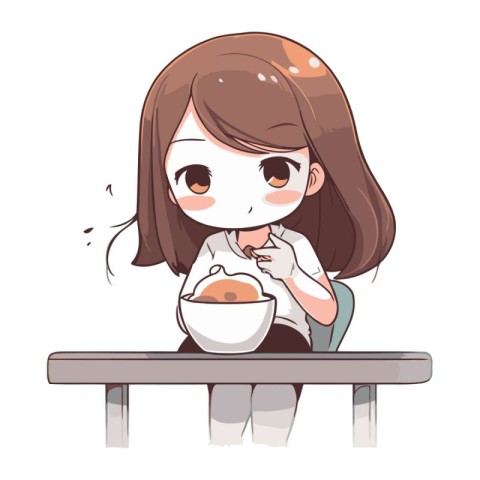 Illustration of a Little Girl Eating a Cup of Cappuccino