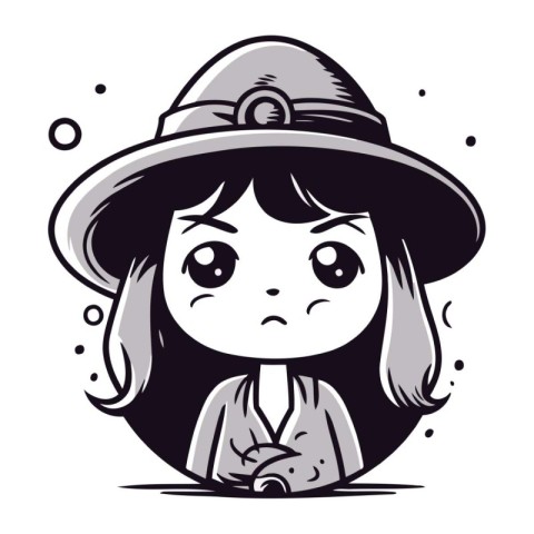 Illustration of a little girl in a hat with a surprised expressi