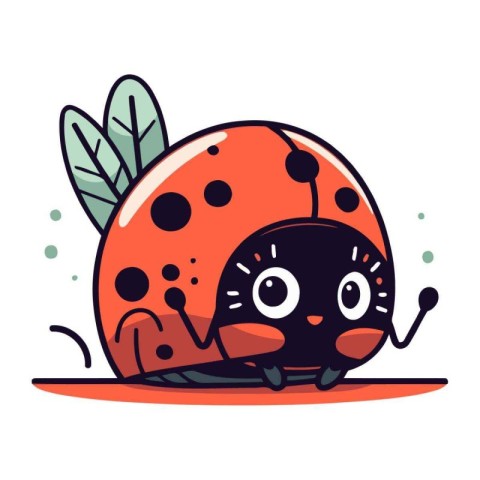 Cute cartoon ladybug sitting on the ground. Vector illustration.