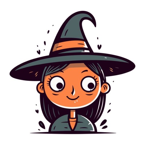 Cute girl in witch costume. Vector illustration in cartoon style