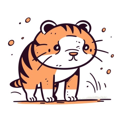 Cute tiger. Vector illustration in doodle style on white backgro