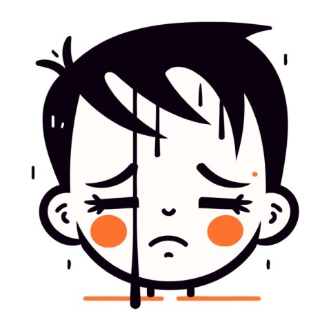 Illustration of a young boy crying. Vector illustration in a fla