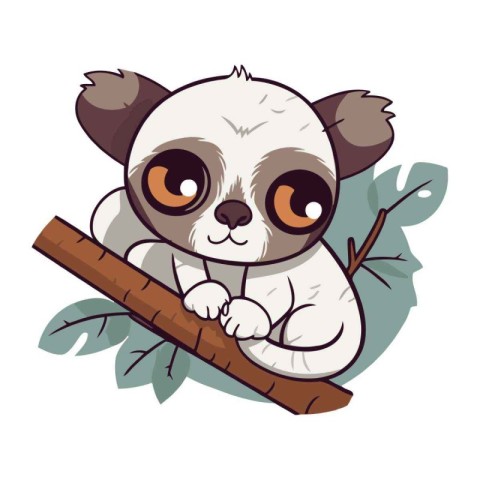 Cute little lemur sitting on a tree branch. Vector illustration.