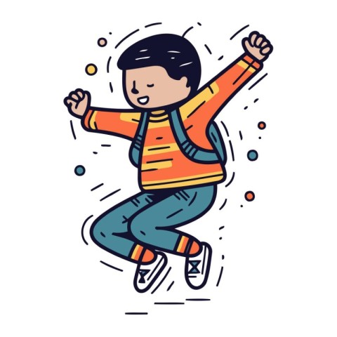 Happy boy jumping in the air. Vector illustration in doodle styl