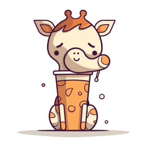 Cute cartoon giraffe with a cup of coffee. Vector illustration.